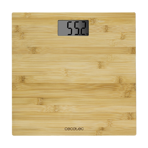 Cecotec Surface Precision 9300 Healthy Bascula Corporal de Bambu - Capacidad hasta 180kg - 4 Sensores - Pantalla LCD - Incluye Cinta Metrica y Pilas - Autoapagado - 300x300mm - Color Madera