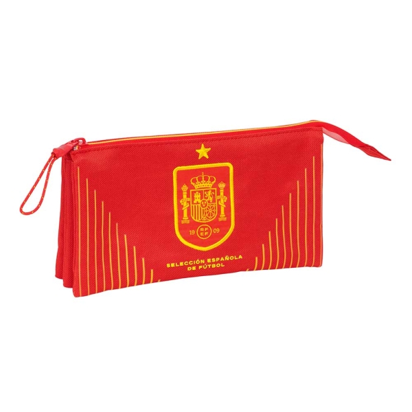 Safta Seleccion Española de Futbol Portatodo - 3 Compartimentos con Cremalleras - Bolsillo Interior - 0.6L - 220x30x120mm - Color Rojo