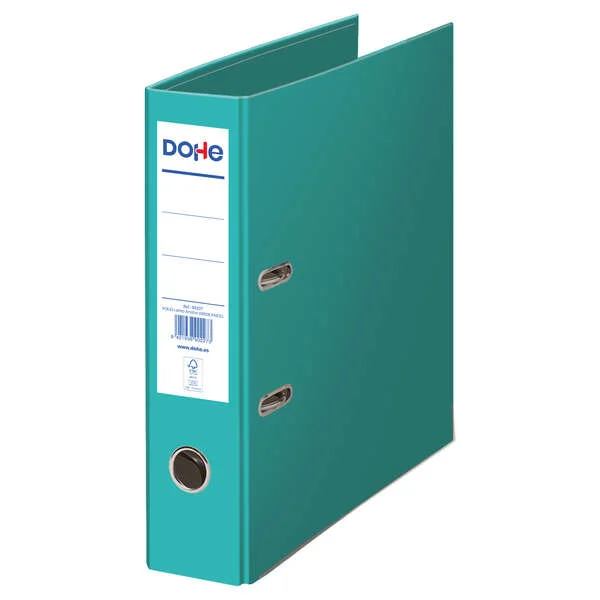 Dohe Ecofile Archivador de Palanca Tamaño Folio 320x285mm - Carton Rigido Forrado - Ollao, Rado, Tarjetero Adhesivo - Cantonera Larga Metalica - Color Verde Claro