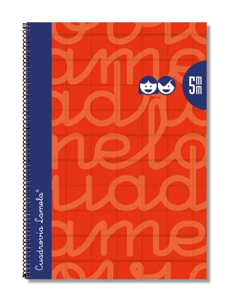Lamela Cuaderno Espiral con 80 Hojas de 90g/m2 con Margen - Formato Folio - Pauta Cuadrovia de 5mm - Cubierta Extra Dura - Papel Offset Blanco Extra - Color Rojo