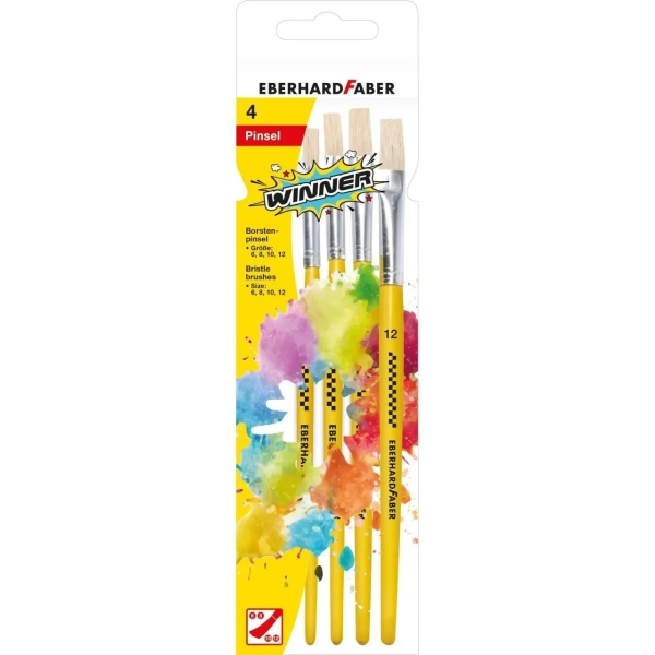 Eberhard Faber Winner Pack con 4 Pinceles de Pelo Cerda Tamaños 6, 8, 10, 12 - Virola de Aluminio