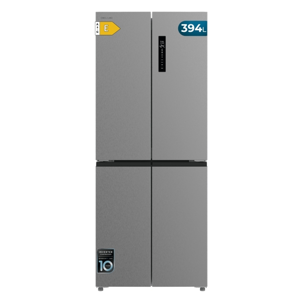 Cecotec Bolero CoolMarket 4D 394 Inox E Frigorifico Americano 4 Puertas - Capacidad 394L - Luz LED - Compresor Inverter - Modo Vacaciones - Silencioso - Frio Envolvente - Clase E - Color Gri