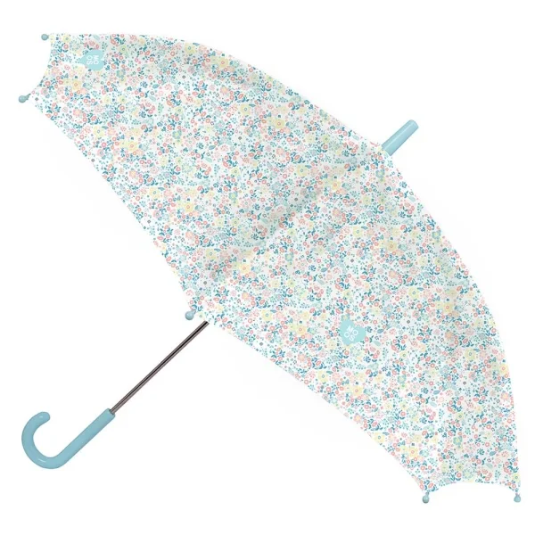 Safta Moos Fiori Paraguas Manual de 86cm - 8 Paneles - Asa y Punta de PVC - Poliester - Nervios de Acero de 8mm - Color Blanco