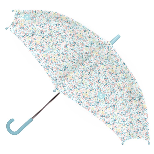 Safta Moos Fiori Paraguas Manual de 86cm - 8 Paneles - Asa y Punta de PVC - Poliester - Nervios de Acero de 8mm - Color Blanco