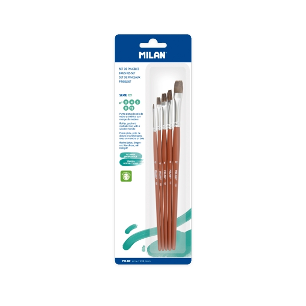 Milan 121 Pack de 3 Pinceles Planos - Formatos Surtidos - Color Madera Oscuro
