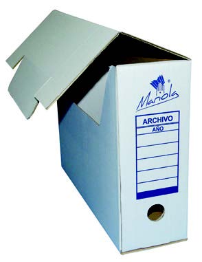 Mariola Caja de Archivo Definitivo Tamaño Folio Prolongado - Medidas 27,5x12x39cm - Ideal para Organizar Documentos - Color Blanco y Azul · Pack de 25 uds.
