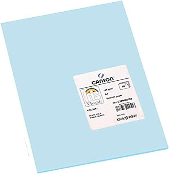 Canson Guarro Pack de 50 Cartulinas Iris A4 de 185g - 21x29.7cm - Color Azul Cielo