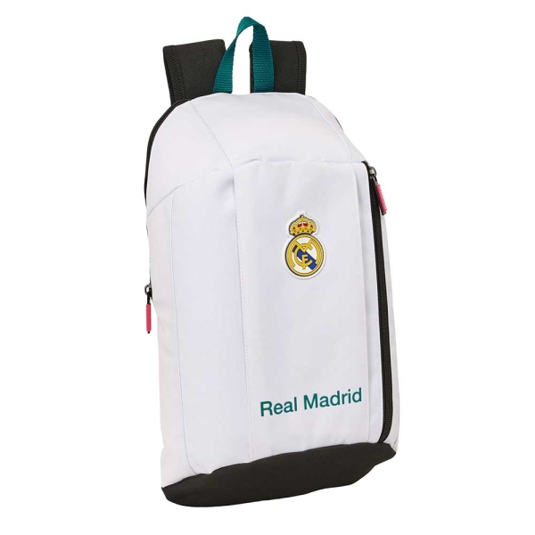 Safta Real Madrid Equipacion 26/27 Mini Mochila - 8.5L - Hombreras Acolchadas - Cremallera Vertical - Asa - Bolsillo Frontal - Ajustables y Confortables - 22x39x10cm - Color Blanco y Negro