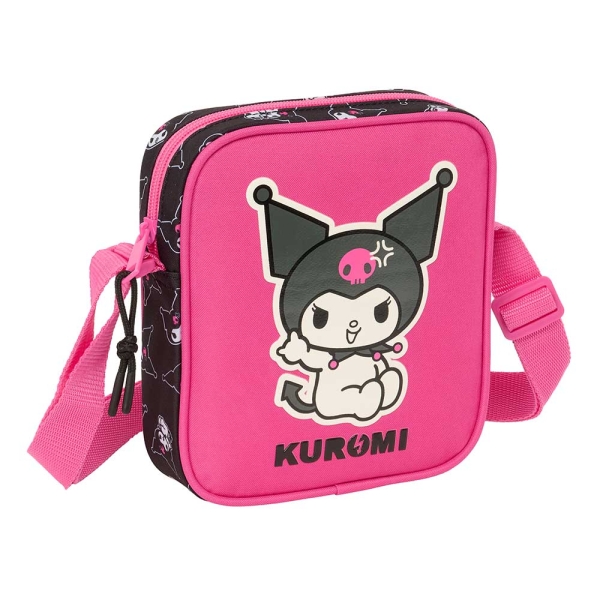 Safta Kuromi Bolsito con Bandolera - 1L - Material Duradero - Ideal para Uso Diario - 160x40x180mm - Color Negro y Rosa