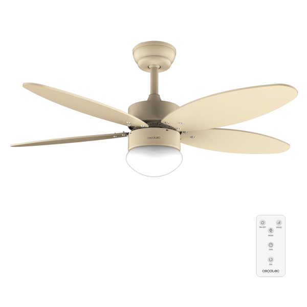 Cecotec EnergySilence Aero 4260 Full SunLight Ventilador de Techo con 5 Aspas Reversibles y Luz - 40W - Diametro de 42" - 3 Tonos LED - Mando a Distancia - Temporizador - 6 Velocidades - Color Beige