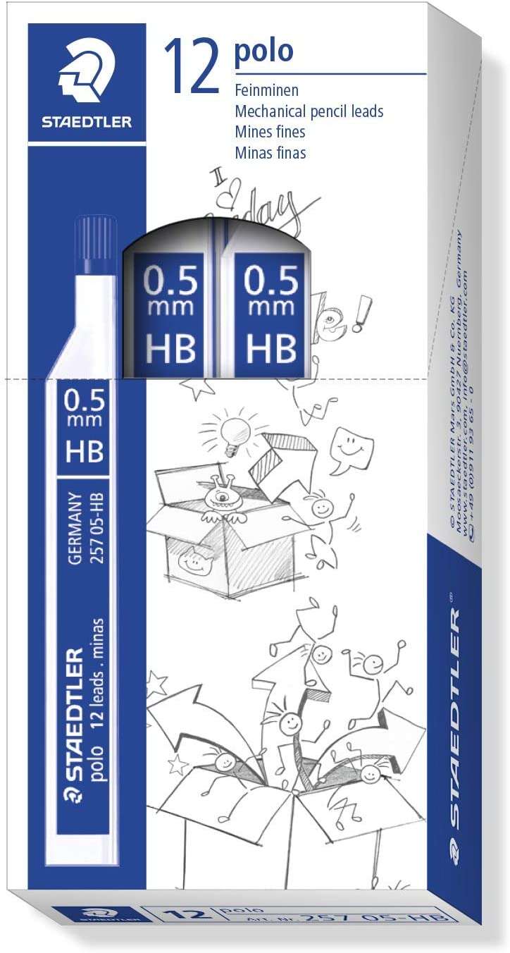 Staedtler Polo 257 Tubo con Minas de Grafito - Graduacion HB - Trazo 0.5mm · Pack de 12 uds.