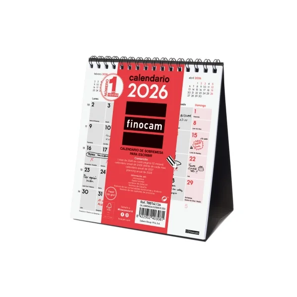 Finocam Calendario de Sobremesa - Anual 2026 - 140x70x155mm - Espacio para Escribir - Color