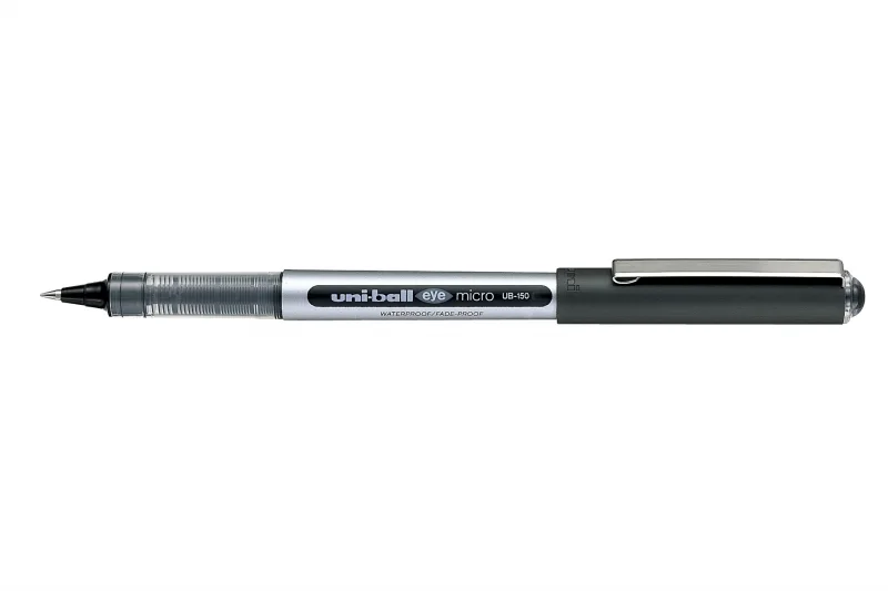 Uni-ball Eye Micro UB-150 Boligrafo de Tinta Liquida - Punta de Bola 0.5mm - Tinta Resistente al Agua y Luz - Sistema de Control de Tinta - Color Negro · Pack de 12 uds.