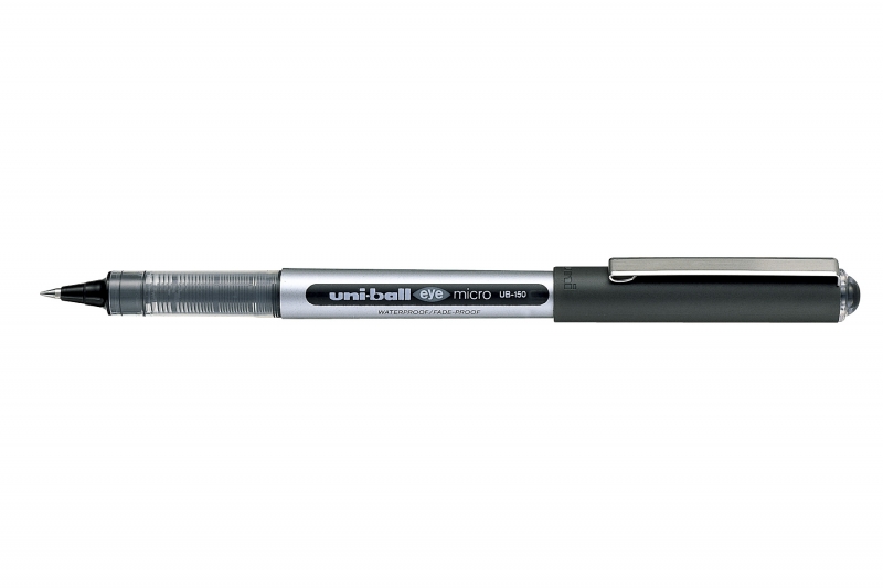 Uni-ball Eye Micro UB-150 Boligrafo de Tinta Liquida - Punta de Bola 0.5mm - Tinta Resistente al Agua y Luz - Sistema de Control de Tinta - Color Negro · Pack de 12 uds.