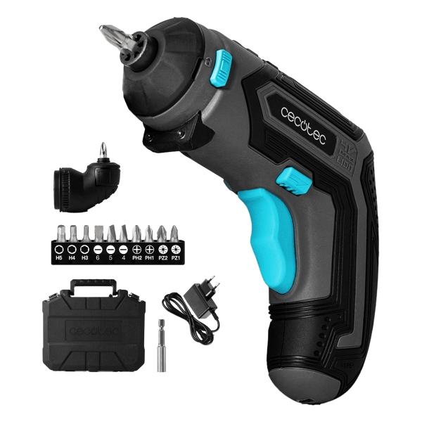 Cecotec PowerGyro 3500 Angle Set Atornillador Inalambrico - Autonomia hasta 60min - Velocidad 200rpm - Bateria 1500mAh - sin Cables - Luz LED - Incluye Accesorios - Recargable - Color Gris O