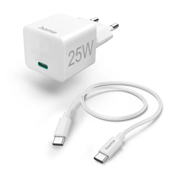 Hama Cargador de Pared - Potencia 25W - Cable 1.5m - USB-C - Power Delivery - Qualcomm - Color Blanco
