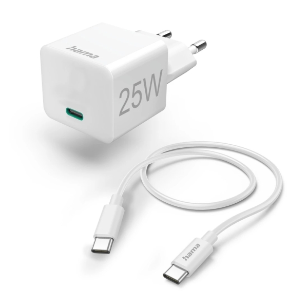 Hama Cargador de Pared - Potencia 25W - Cable 1.5m - USB-C - Power Delivery - Qualcomm - Color Blanco