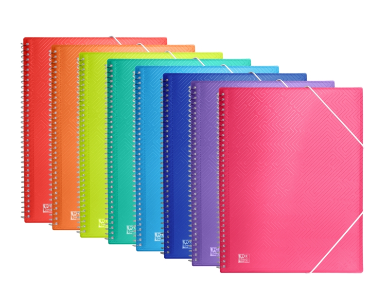 Oxford Urban A4 Carpeta de 40 Fundas con Espiral - Fundas de 50mic - Tapa de Plastico Translucido - Cierre de Gomas - Colores Surtidos · Pack de 10 uds.