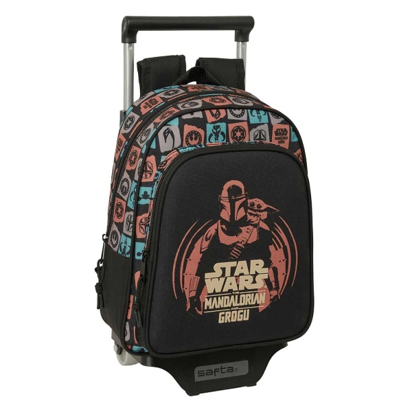 Safta Mandalorian and Grogu Mochila con Carro - Extraible - Portabotellas - Bolsillo Frontal - Asa de Mano - 27x33x10cm - Color Negro