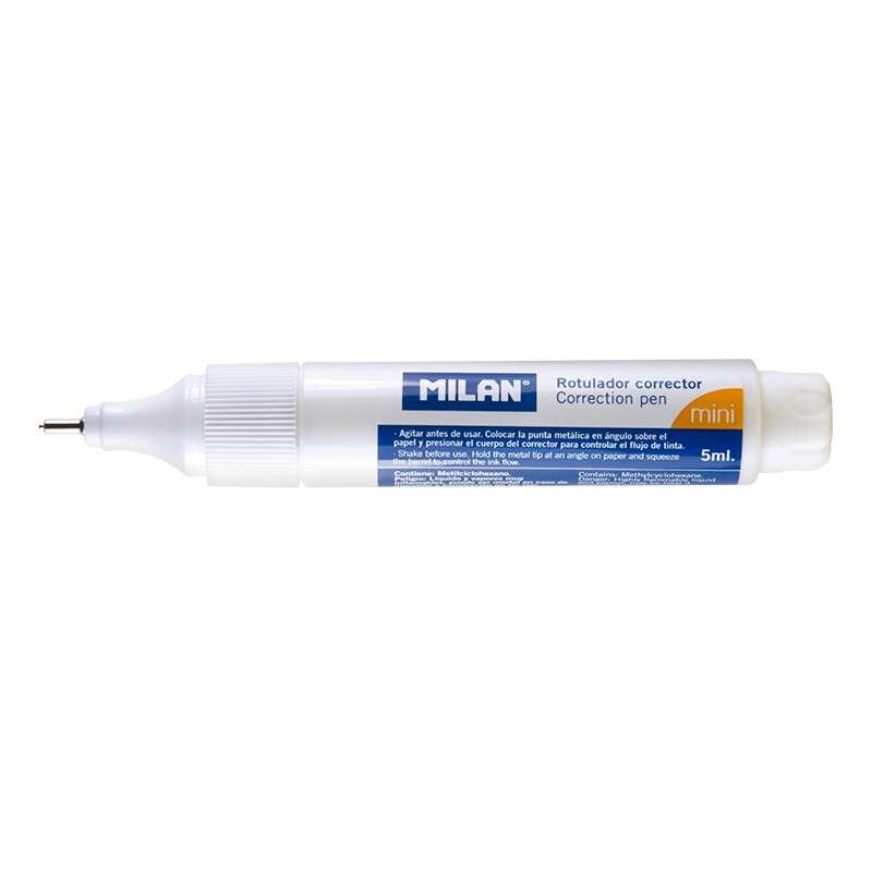 Milan Boligrafo Corrector Mini - Punta Metalica - Capacidad 5ml · Pack de 12 uds.