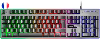 Mars Gaming Teclado Gaming MK220 - Tecnologia H-MECH - Iluminacion FRGB Rainbow - Panel de Aluminio - Base de ABS Reforzado - Diseño Completo - Material Aluminio + ABS - Longitud del Cable 1