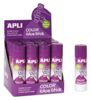 Apli Barra Pegamento Adhesivo 21g - Facil Aplicacion - No Toxico - Color Lila pero una Vez Seco se Vuelve Invisible · Pack de 12 uds.
