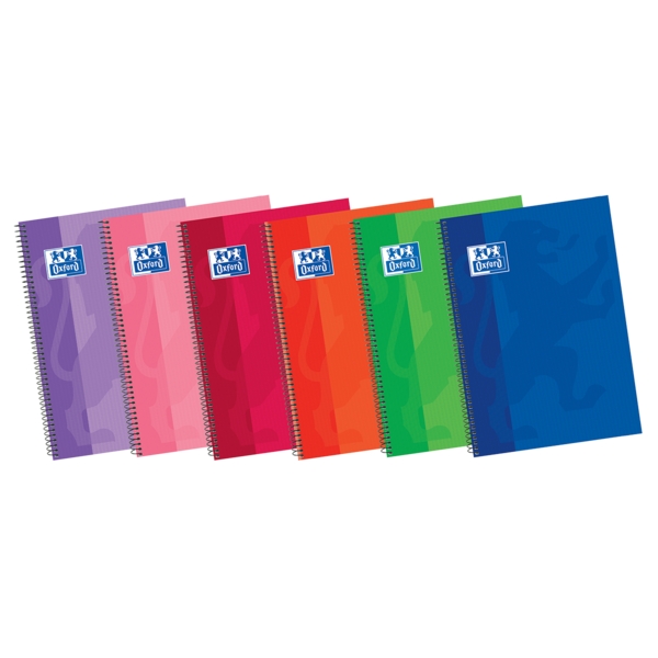 Oxford School Classic Write&Erase Fº Cuaderno Espiral - Tapa Extradura Resistente - 1 Linea con Margen - 80 Hojas - Colores Surtidos · Pack de 5 uds.