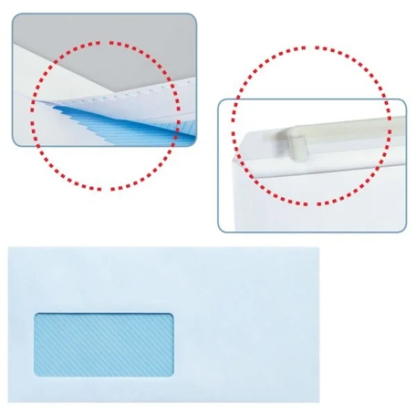 Sam Pack de 500 Sobres Americanos de Papel Offset 90grs con Ventana a la Izquierda - Medidas 115x225mm - Autoadhesivo con Tira de Silicona - Color Blanco