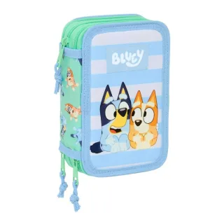 Safta Bluey Sisters Plumier de 3 Pisos - 37 Piezas - 1.3L - Goma - Lapiz - Boligrafos - Sacapuntas - Reglas - 16 Colores - 14 Rotuladores - 125x55x195mm - Color Azul
