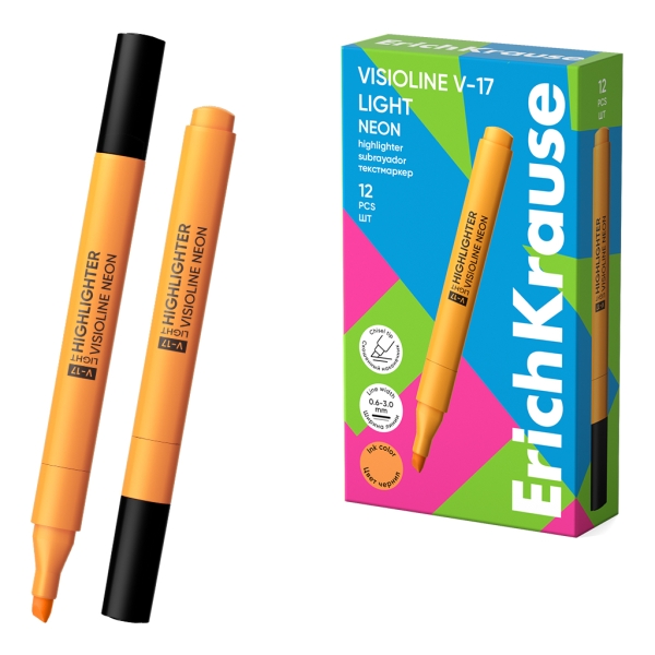 ErichKrause Visioline V-17 light Neon Marcador Fluorescente - Punta Biselada - Trazo de 0.6 a 3.0mm - Color Naranja · Pack de 12 uds.