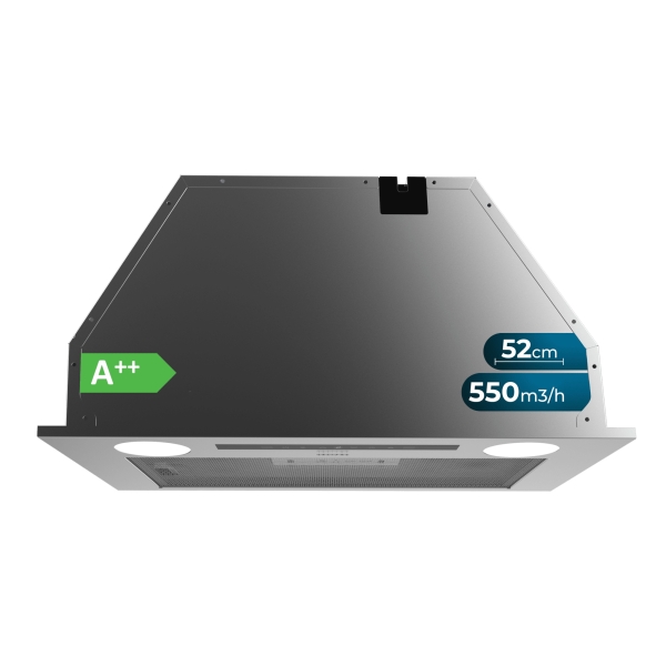 Cecotec Bolero Flux IT 525500 Inox A++ Campana Extractora de 52cm - 70W - Succion 550m3/h - Luz LED - Pantalla LED - Incluye Accesorios - Acero Inoxidable - Filtros de Carbono Incluidos - Co