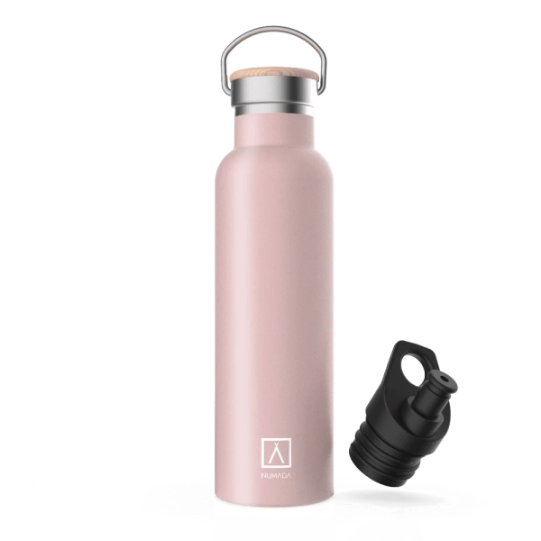 Numada Mibbot Crepe Botella Termica - Capacidad de 600ml - Tapon Deportivo - Bolsa de Neopreno - 5 Capas - Libre de BPA - Boca Ancha - Cierre Estanco - 26.2x7.1cm - Color Rosa