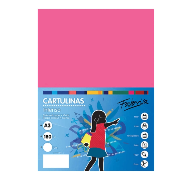 Fabrisa Pack de 25 Cartulinas 180 g/m² - Tamaño A3 - Color Fucsia