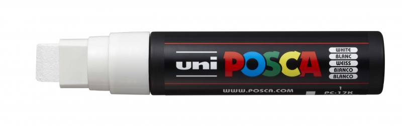 Posca PC-17K Marcador de Pintura - Punta Biselada de Poliester 15mm - Ancho de Trazo Muy Grueso - Tinta Base al Agua - Resistente a la Luz - Ideal para Carteleria y Decoracion - Color Blanco