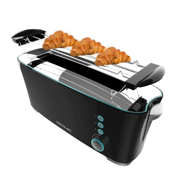 Cecotec Toast and Taste Extra B Tostadora de Ranura Larga - 1000W - Ranura XL Extra Ancha - Calienta Panecillos - Funcion de Extra Elevacion - 7 Niveles - Funciones Descongelar y Recalentar