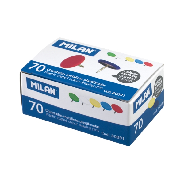 Milan Pack de 70 Chinchetas Metalicas - Plastificadas - Colores Surtidos