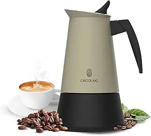 Cecotec Piccolina 600 Cafetera Italiana para 6 Tazas de Acero Inoxidable - Capacidad de 300ml - Junta de Silicona - Compatible con Todo Tipo de Cocinas - Valvula de Seguridad - Color Negro y