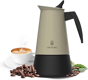 Cecotec Piccolina 600 Cafetera Italiana para 6 Tazas de Acero Inoxidable - Capacidad de 300ml - Junta de Silicona - Compatible con Todo Tipo de Cocinas - Valvula de Seguridad - Color Negro y