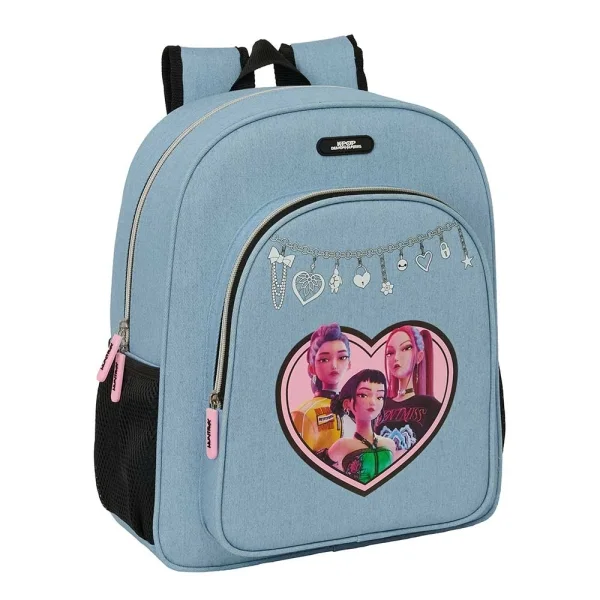 Safta K-Pop Demon Hunters Huntr/X Mochila - 15L - Adaptable a Carro - Bolsillo Frontal - Portabotellas - Cremallera con Doble Tirador - Asa de Mano - Espalda Acolchada - 32x38x12cm - Color Azul Claro