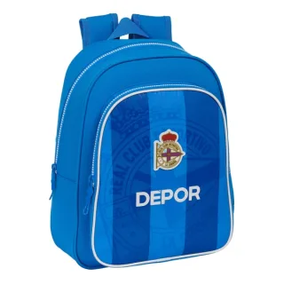 Safta Real Deportivo de la Coruña Mochila Infantil - Adaptable a Carro - Portabotellas - Hombreras Ergonomicas - Bolsillo Frontal - Asa de Mano Superior - 9L - 270x100x330mm - Color Azul