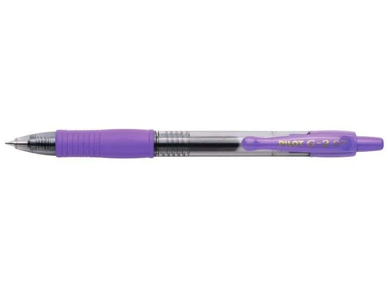 Pilot Boligrafo de Gel G2 Rollerball Retractil - Recargable - Punta de Bola Redonda 0.7mm - Trazo 0.32mm - Grip Ergonomico - Color Violeta · Pack de 12 uds.