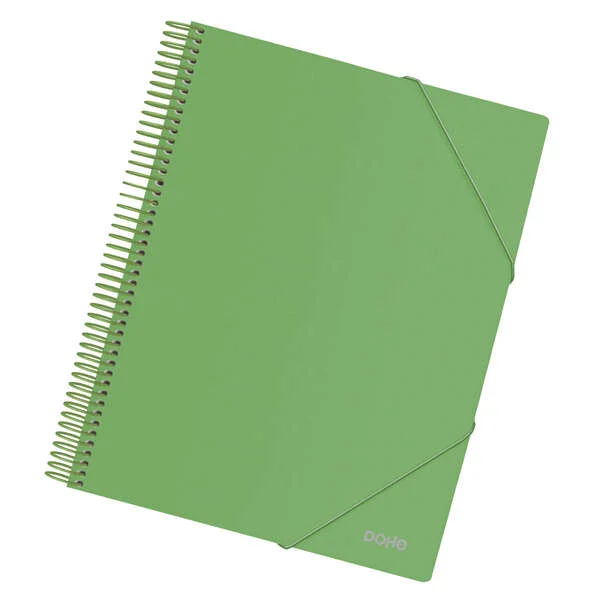 Dohe Carpeta con 30 Fundas Tamaño A4 - Tapa de Polipropileno Opaco de 800 Micras - Fundas Transparentes de 80 Micras - Espiral de Plastico de Color - Gomas Elasticas a Juego