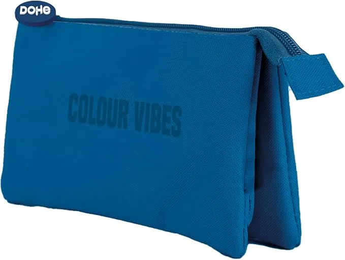 Dohe Colour Vibes Portatodo Triple - Cierre Doble con Cremallera y Tirador de Goma - Color Azul