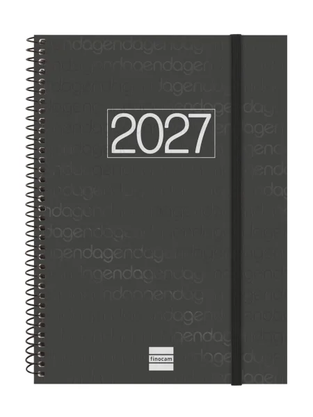 Finocam Espiral Basics Year Agenda - Anual 2027 - Semana Vista Vertical - Formato E10 - 155x212mm - Espiral - Tapa de Polipropileno - Esquinas Microperforadas - Papel de 80g/m2 - Color Negro