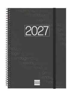 Finocam Espiral Basics Year Agenda - Anual 2027 - Semana Vista Vertical - Formato E10 - 155x212mm - Espiral - Tapa de Polipropileno - Esquinas Microperforadas - Papel de 80g/m2 - Color Negro