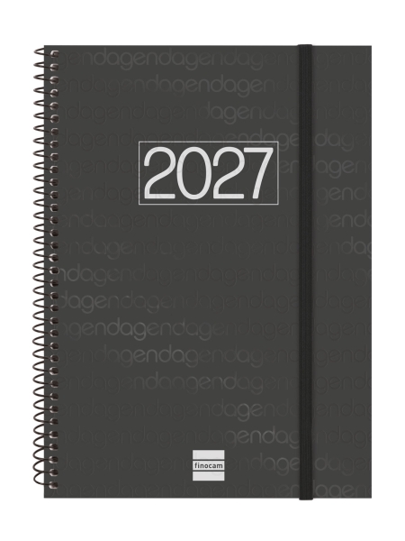Finocam Espiral Basics Year Agenda - Anual 2027 - Semana Vista Vertical - Formato E10 - 155x212mm - Espiral - Tapa de Polipropileno - Esquinas Microperforadas - Papel de 80g/m2 - Color Negro