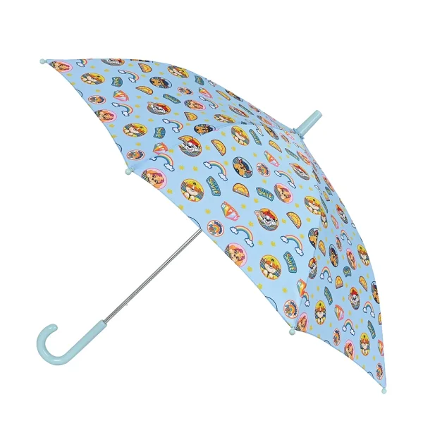 Safta Paw Patrol Sunshine Paraguas Manual de 86cm - 8 Paneles - Asa y Punta de PVC - Poliester - Nervios de Acero de 8mm - Color Azul Claro