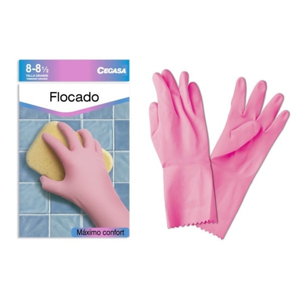 Cegasa Guantes de Latex Talla G 8-8 1/2 - Flocados - Uso General, Domestico, Limpieza - Color Rosa