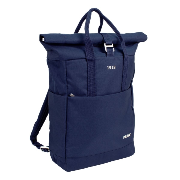 Milan Coleccion 430 Mochila Urbana 10L - Cierre Superior Enrollable - 2 Bolsillos Laterales - Bolsillo Trasero Acolchado - Asas Regulables - Color Azul Marino