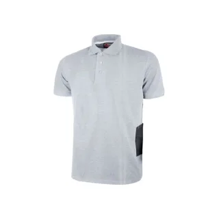 Upower Gap Polo de Manga Corta en Algodon Pique - Talla 2XL - Corte Ajustado, Cuello con Tres Botones, Banda Anti Sudor, Bolsillo Izquierdo, Cinta Reflex, Proteccion DPI1 - Color Gris Platea